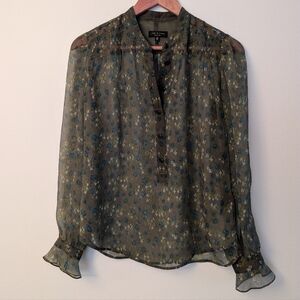 rag & bone Sheer Floral Blouse - Olive and Blue